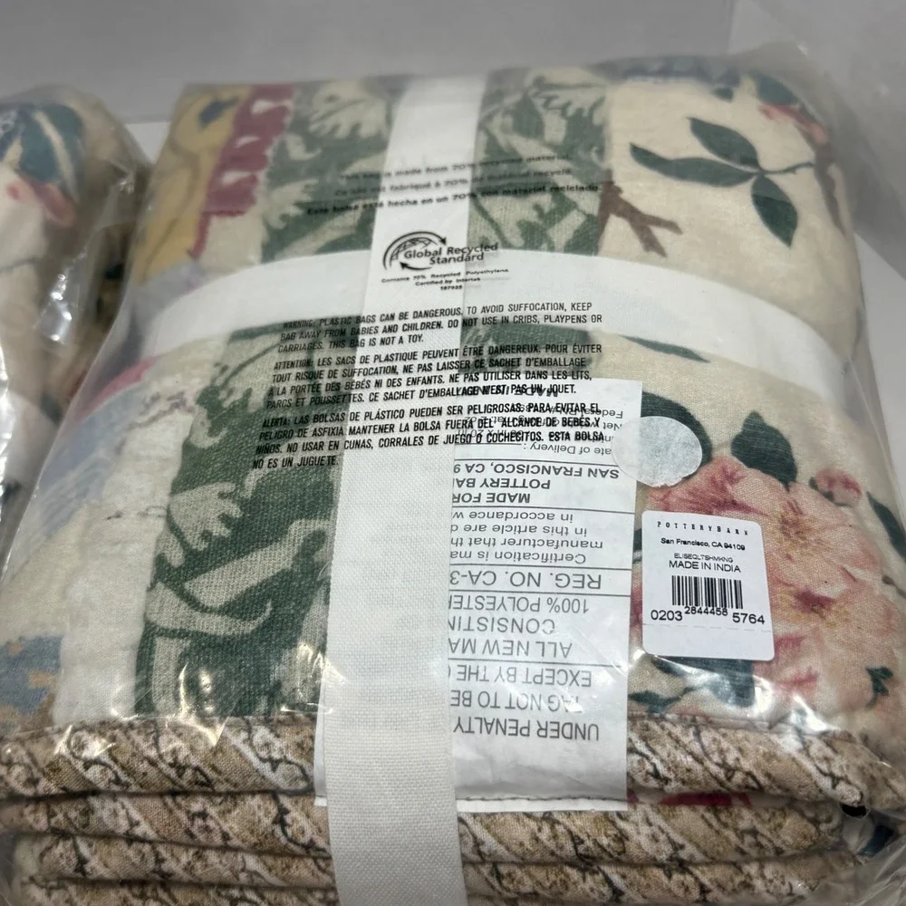 Pottery Barn Elise King Quilted Pillow Shams Set of 2 Multi Patchwork Floral NEW